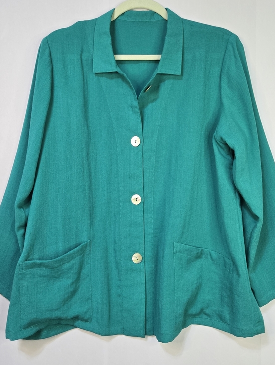 FRIDAZE, Linen Reimagined Tops - FRIDAZ Women’s Size M 100% Linen Teal Button-Front Casual Jacket Top